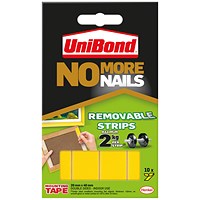 UniBond No More Nails Removable Adhesive Strips 20x40mm Yellow (Pack of 10)
