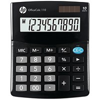 HP OfficeCalc 110 Semi-Desktop Calculator, 10 Digit, Solar and Battery Power, Black HP OfficeCalc 110 Semi-Desktop Calculator, 10 Digit, Solar and Battery Power, Black
