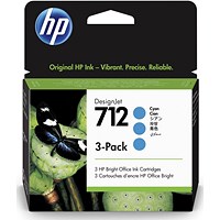 HP 712 Cyan Standard Capacity Ink Cartridge 29 ml (Pack of 3) - 3ED77A