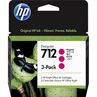 HP 712 Magenta Standard Capacity Ink Cartridge 29 ml (Pack of 3) - 3ED78A