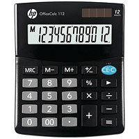 HP OfficeCalc 112 Semi-Desktop Calculator, 12 Digit, Solar and Battery Power, Black HP OfficeCalc 112 Semi-Desktop Calculator, 12 Digit, Solar and Battery Power, Black