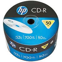HP CD-R Writable Blank CDs, Wrap, 700mb/80min Capacity, Pack of 50