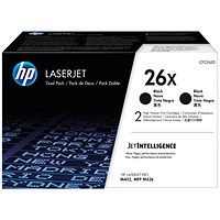 HP 26X Black High Yield Laser Toner (2 Cartridges) CF226XD