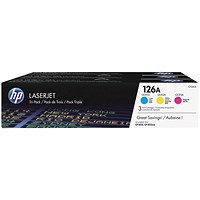 HP 126A Laser Toner Cartridges - Cyan, Magenta and Yellow (3 Cartridges)