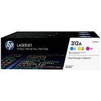 HP 312A LaserJet Toner Multipack - Cyan, Magenta and Yellow (3 Cartridges)