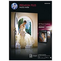 HP A4 White Premium Plus Glossy Photo Paper (Pack of 20) CR672A