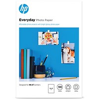 HP 100mm x 150mm Everyday Photo Paper, Glossy, 200gsm, Pack of 100