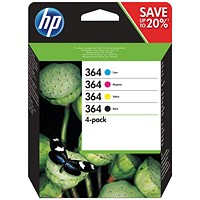 HP 364 Ink Cartridges - Black, Cyan, Magenta & Yellow (4 Cartridges) N9J73AE