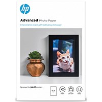 HP 100mm x 150mm Advanced Photo Paper, Glossy, 250gsm, Pack of 100