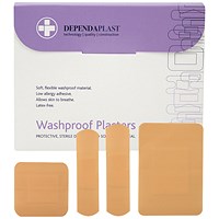 Dependaplast Washproof Plasters, 4 Assorted Sizes, Pack of 100