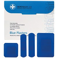 Dependaplast Blue Plasters, 4 Assorted Sizes, Pack of 100