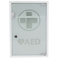 Mediana AED Metal Wall Cabinet, with Glass Door and Alarm, Lockable, Large