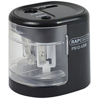 Rapesco USB Electric Pencil Sharpener Dual Power USB or Battery Black