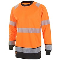 Beeswift High Visibility Two Tone Long Sleeve T-Shirt, Orange & Black, 3XL