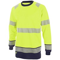 Beeswift High Visibility Two Tone Long Sleeve T-Shirt, Saturn Yellow & Navy Blue, 2XL