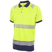 Beeswift High Visibility Two Tone Short Sleeve Polo Shirt, Saturn Yellow & Navy Blue, Medium