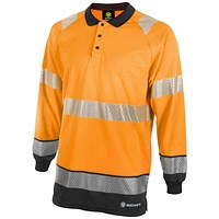 Beeswift High Visibility Two Tone Long Sleeve Polo Shirt, Orange & Black, Large