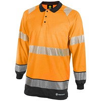 Beeswift High Visibility Two Tone Long Sleeve Polo Shirt, Orange & Black, 2XL