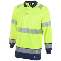 Beeswift High Visibility Two Tone Long Sleeve Polo Shirt, Saturn Yellow & Navy Blue, Medium