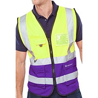 Beeswift Two Tone Executive Waistcoat, Saturn Yellow & Purple, Large Beeswift Two Tone Executive Waistcoat, Saturn Yellow & Purple, Large