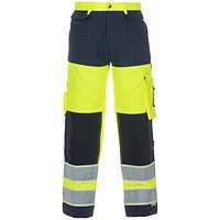 Hydrowear Idstein High Visibility Glow In Dark Two Tone Trousers, Saturn Yellow & Navy Blue 40