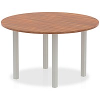 Impulse Circular Table, 1200mm, Walnut, Silver Post Leg