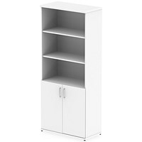 Impulse Extra Tall Half Cupboard and Half Bookcase, 4 Shelves, 2000mm High, White