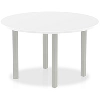 Impulse Circular Table, 1200mm, White, Silver Post Leg