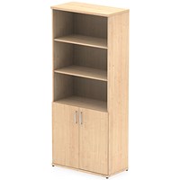 Impulse Extra Tall Half Cupboard and Half Bookcase, 4 Shelves, 2000mm High, Maple