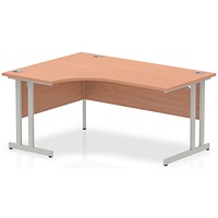 Impulse 1600mm Corner Desk, Left Hand, Silver Cantilever Leg, Beech