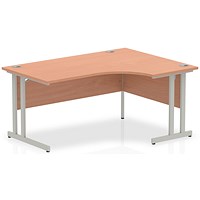 Impulse 1600mm Corner Desk, Right Hand, Silver Cantilever Leg, Beech