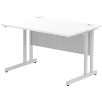 Impulse 1200mm Rectangular Desk, Silver Cantilever Leg, White