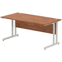 Impulse 1600mm Rectangular Desk, Silver Cantilever Leg, Walnut