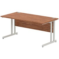 Impulse Rectangular Desk, 1600mm Wide, Silver Legs, Walnut