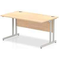 Impulse 1400mm Rectangular Desk, Silver Cantilever Leg, Maple