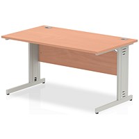 Impulse Plus Rectangular Desk, 1400mm Wide, Silver Cable Managed Legs, Beech