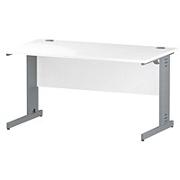 Impulse Plus Rectangular Desk, 1400mm Wide, Silver Cable Managed Legs, White