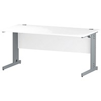 Impulse 1600mm Rectangular Desk, Silver Cable Managed Leg, White