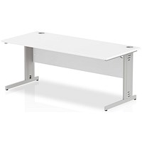 Impulse 1800mm Rectangular Desk, Silver Cable Managed Leg, White