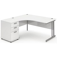 Impulse 1600mm Corner Desk with 600mm Desk High Pedestal, Left Hand, Silver Cantilever Leg, White