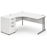 Impulse Corner Desk with 600mm Pedestal, Left Hand, 1600mm Wide, Silver Legs, White