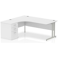 Impulse 1800mm Corner Desk with 600mm Desk High Pedestal, Left Hand, Silver Cantilever Leg, White