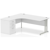Impulse Corner Desk with 600mm Pedestal, Left Hand, 1800mm Wide, Silver Legs, White