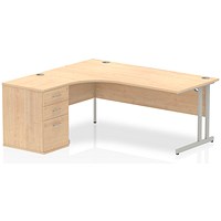 Impulse Corner Desk with 600mm Pedestal, Left Hand, 1800mm Wide, Silver Legs, Maple