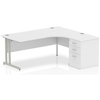 Impulse 1800mm Corner Desk with 600mm Desk High Pedestal, Right Hand, Silver Cantilever Leg, White