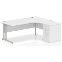 Impulse Corner Desk with 600mm Pedestal, Right Hand, 1800mm Wide, Silver Legs, White