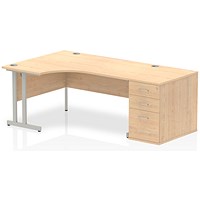 Impulse Corner Desk with 800mm Pedestal, Left Hand, 1600mm Wide, Silver Legs, Maple