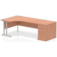 Impulse Corner Desk with 800mm Pedestal, Left Hand, 1800mm Wide, Silver Legs, Beech