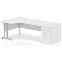 Impulse Corner Desk with 800mm Pedestal, Left Hand, 1800mm Wide, Silver Legs, White