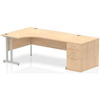 Impulse Corner Desk with 800mm Pedestal, Left Hand, 1800mm Wide, Silver Legs, Maple